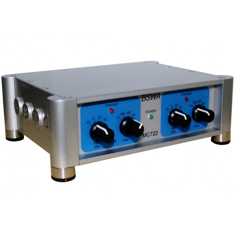 Voeding tbv voorverstereker, 2-kanaals input en output, opbrengst x0,1 / x1 / x10 en x100